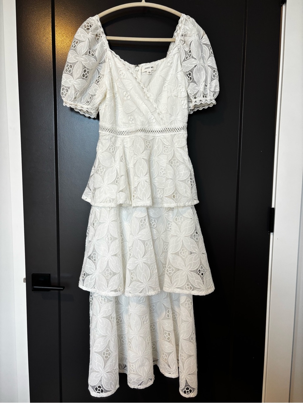 Boutique White Tiered Floral Lace Maxi Dress